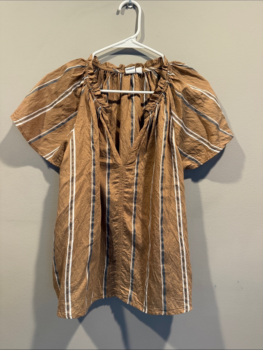 GAP Brown Striped Short-Sleeve Peasant Top